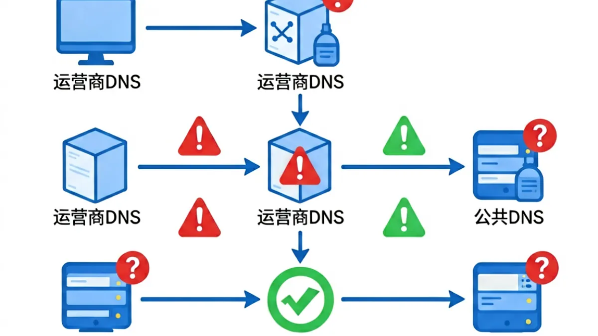 技术示意图展示域名解析流程与DNS污染路径，帮助理解sis001最新论坛地址频繁变更的原因
